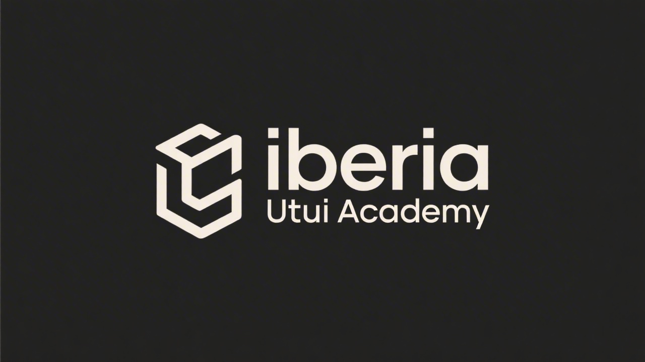 Simple minimalist wordmark logo reading Iberia UI Academy in geometric sans-serif, clean lines, no complex symbols, suitable for tech education brand